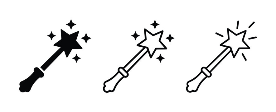 Three magic wands with stars and sparkles Vector