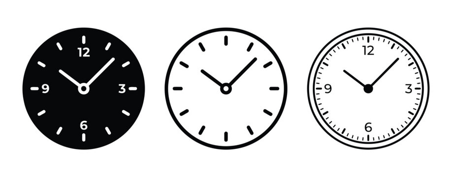 Three analog clock faces with different designs Vector