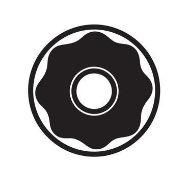 Simple plain donut graphic with a hole sweet baked goods outline dessert confectionery illustration element black and white unglazed
