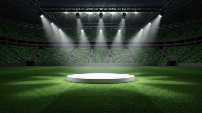Stadium Interior with Central Podium and Spotlight Lighting Setup