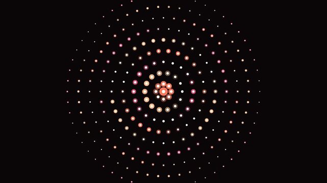 Abstract elegant rose gold and copper dotted mandala spinning background, seamless looping concentric circle motion graphic for luxury branding video