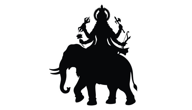 black and white silhouette of Lord Indra very high quality vector illustration.