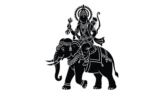 black and white silhouette of Lord Indra very high quality vector illustration.