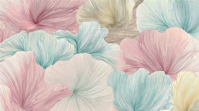 7.Elegant pastel floral line art pattern background, subtle color palette, thin continuous lines, modern and graceful design for invitations and promotional materials