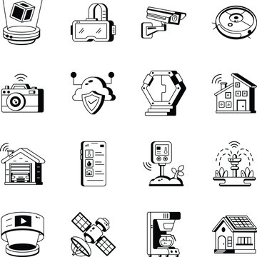 Collection of smart devices, wearable tech, and home gadgets for monitoring, fitness, and digital convenience. 
