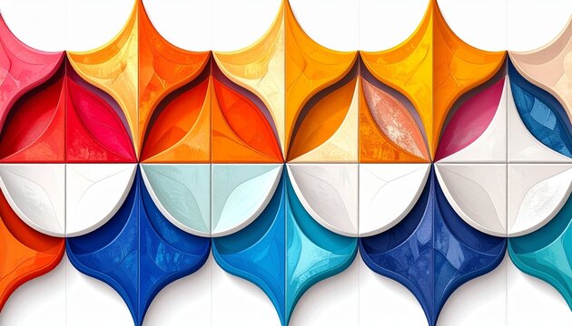 Colorful hyperbolic geometry tiles seamless pattern in vibrant gradient hues flat illustration