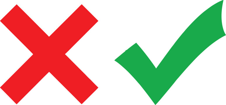 Red cross mark and green check mark icon set for choice and decision Vector