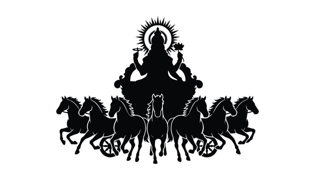 black and white silhouette of Lord Surya very high quality vector illustration.