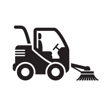 Street sweeper icon with steering wheel cleaning maintenance municipal equipment transport automation sanitation industrial