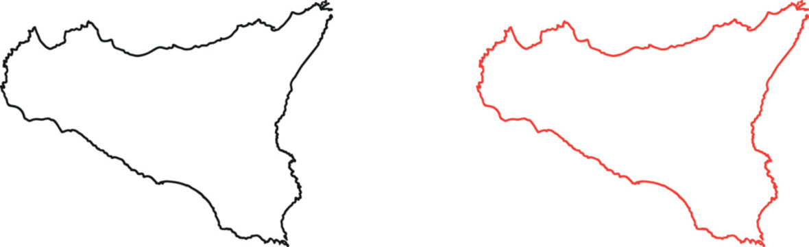 Simple outline map of sicily island in black and red lines Vector
