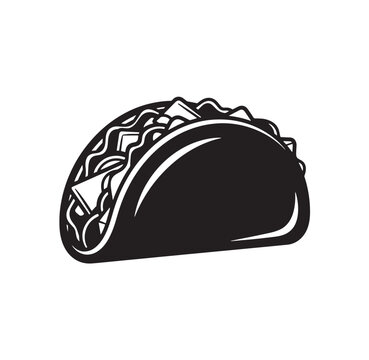 Hard shell taco with filling icon fast food street food snack time quick meal comfort food delicious appetizing guacamole