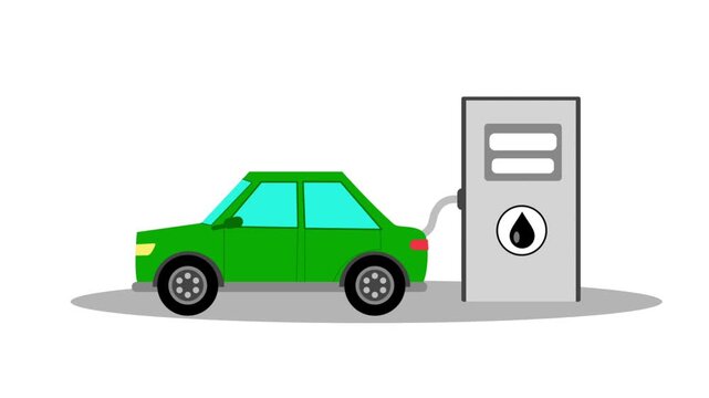 Car Refueling at Gas Station Animation on White Background.