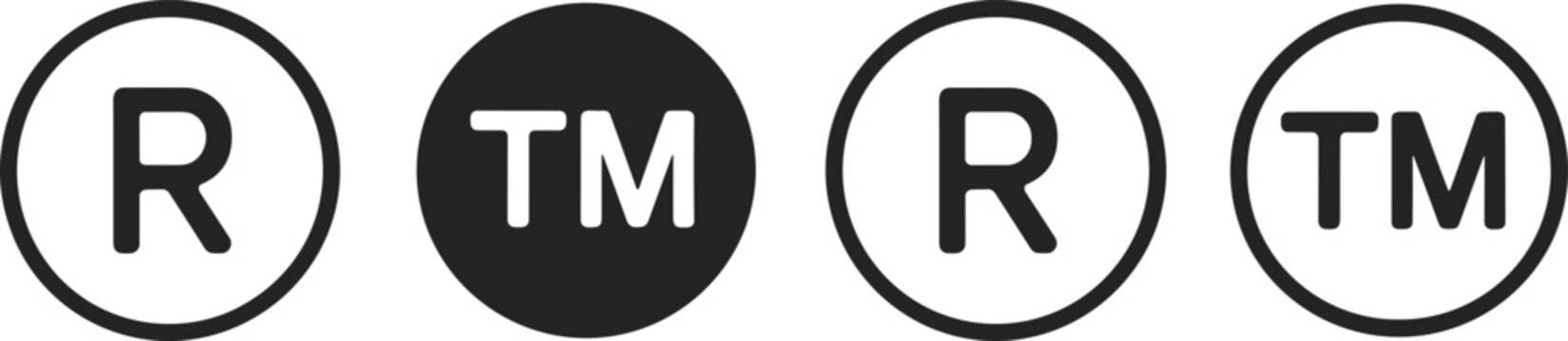 Trademark and registered trademark symbols, intellectual property icons, brand protection design, copyright logo mark, legal rights emblem, business ownership illustration
