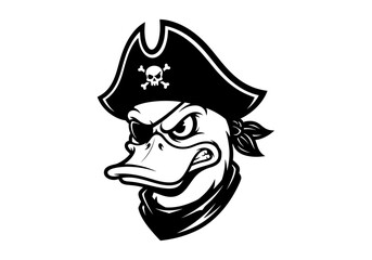 Aggressive pirate duck mascot wearing a skull and crossbones hat. © ikk