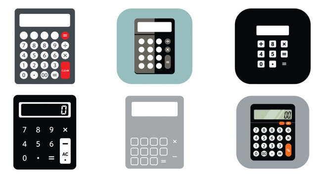 Set of various flat calculator icons for business and finance applications