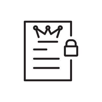 Premium content vector icon featuring a text document page with a royal crown emblem and a secure padlock symbol. Representing paid digital media, exclusive articles, and paywall subscription access.