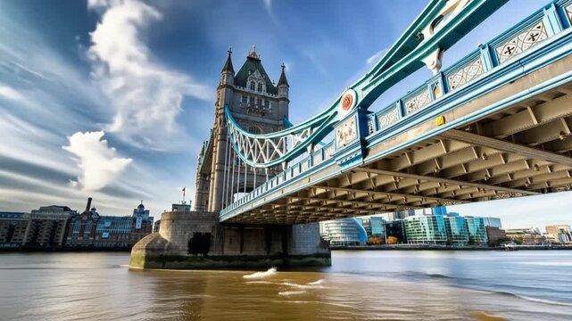 Tower Bridge in London, UK, United Kingdom. Time lapse.