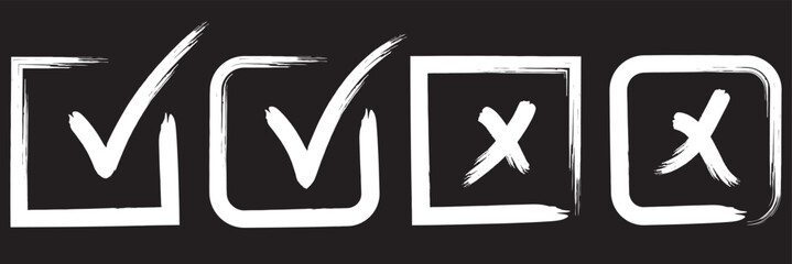 Checkmark and cross icon set, grunge green check mark and red cross symbols with brush style, correct and incorrect signs in circle shapes, clean. brush stroke check mark tick symbols checklist © Hike Studio 2