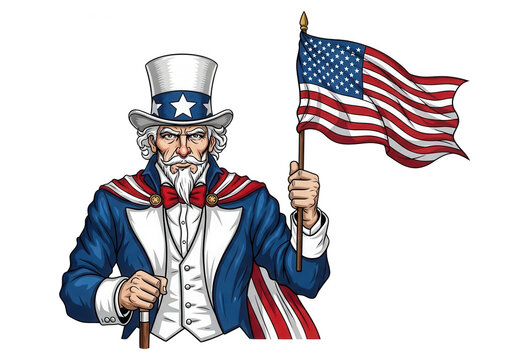 Uncle sam holding american flag with patriotic pride