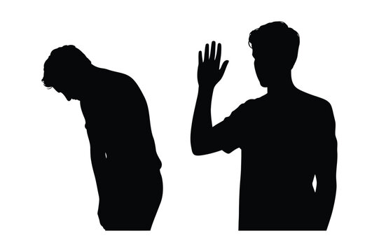 Silhouette illustration of a man bowing and another man greeting with a hand wave
