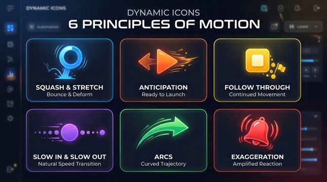 Motion graphics principles icons set.