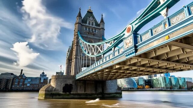Tower Bridge in London, UK, United Kingdom. Time lapse.