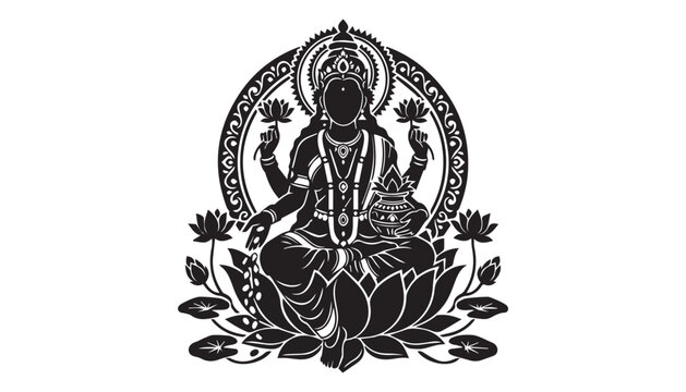 black and white silhouette of Maa Lakshmi very high quality vector illustration.
