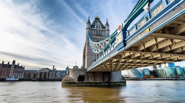 Tower Bridge in London, UK, United Kingdom. Time lapse.