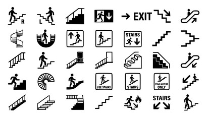 Flat design wayfinding icons set with bold stairs elevator and escalator public pictogram vectors isolated © MdIbrahimIslam