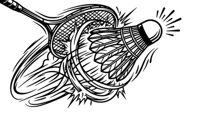 Futuristic cyberpunk badminton smash vector illustration with neon racket hitting shuttlecock and motion laser trails © MdIbrahimIslam