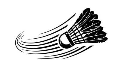 Fototapeta premium Dynamic badminton shuttlecock vector illustration with black ink motion trails and comic book action style speed lines