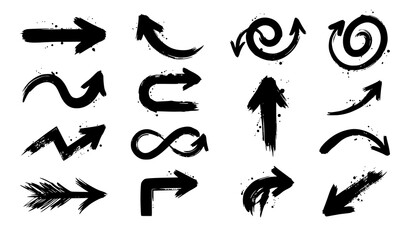 Urban graffiti arrow vector set with black spray paint splatter textures and street art style pointer symbols © MdIbrahimIslam