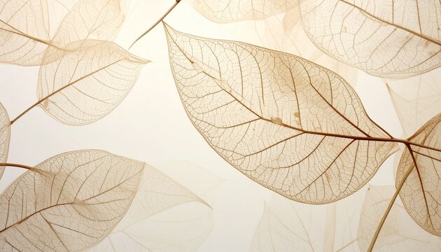 Delicate leaf skeleton pattern with intricate vein structures in seamless minimalist design