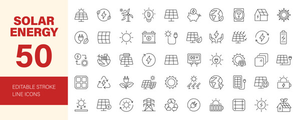 Obraz na płótnie Canvas Solar Energy icon set. Editable line icons. Vector illustration.