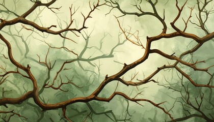 Fototapeta premium Seamless Wild Branch Pattern with Curved Twig Silhouettes in Earthy Natural Design