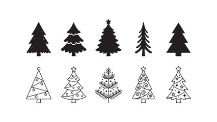 Obraz premium Set of stylized Christmas tree icons with various decorative designs isolated on transparent background