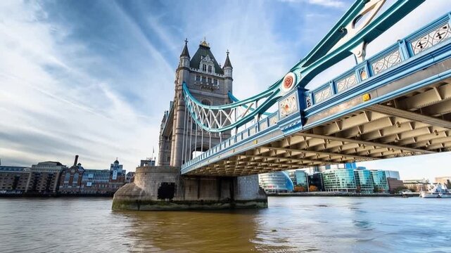 Tower Bridge in London, UK, United Kingdom. Time lapse.