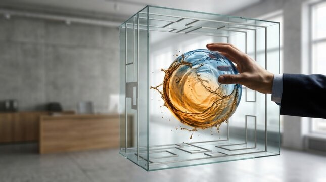 A person holding a glass ball representing oil price volatility and its impact on economic stability and financial markets