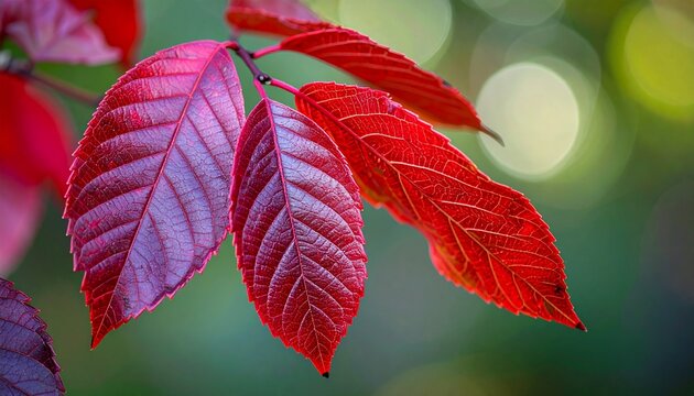 Vibrant red and purple autumn leaves of Nyssa tupelo black gum tree in close-up macro detail
