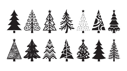 Obraz premium Collection of stylized Christmas tree icons in various artistic designs and patterns