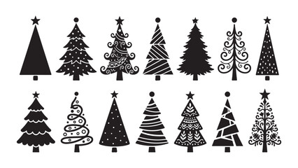 Obraz premium Collection of stylized Christmas trees with various decorative patterns isolated on transparent background