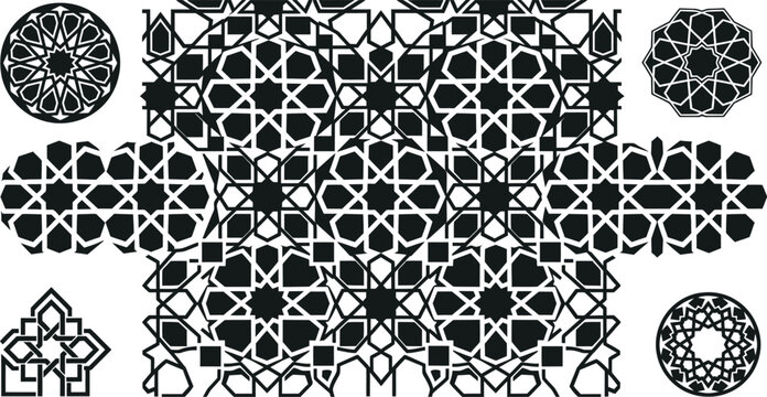 Black and white islamic geometric patterns