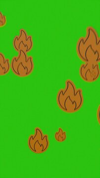 blazing fire emoji floating, on green screen background