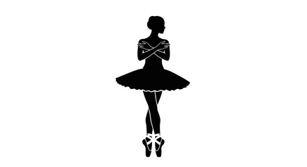 Black silhouette of a ballerina standing on pointe shoes. © mursidi