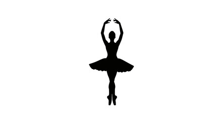 Black silhouette of ballerina on pointe with arms overhead. © mursidi
