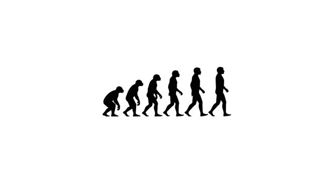 Black silhouette sequence showing the evolution of man.