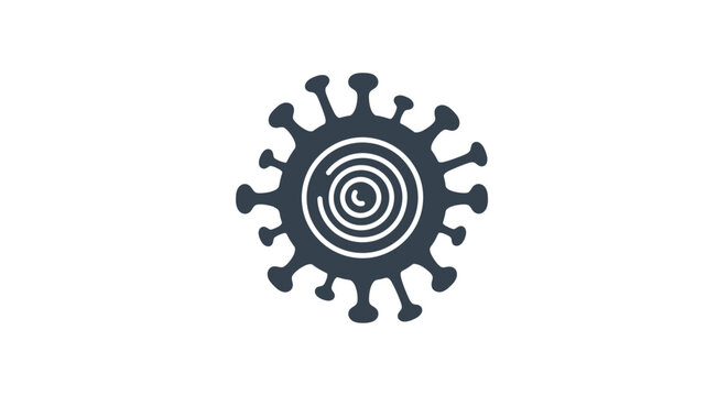 Black silhouette virus icon with concentric circle center.