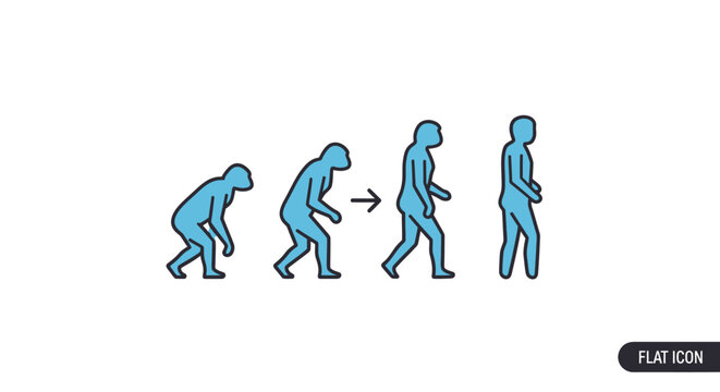 Blue outline of human evolution from ape to man.