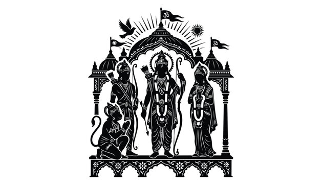 black and white silhouette of Rama Navami very high quality vector illustration.