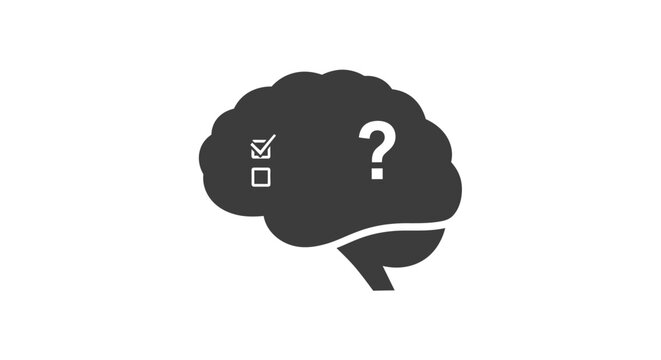 Brain icon with question mark and check list symbols.
